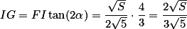 IG = FI \tan (2 \alpha ) = \dfrac{\sqrt S}{2 \sqrt 5} \cdot \dfrac{4}{3} = \dfrac{2\sqrt S}{3 \sqrt{5}}